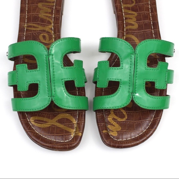 SOLD! Sam Edelman Bright Green Bay Slide Leather Sandals Size 8 - Picture 3 of 9